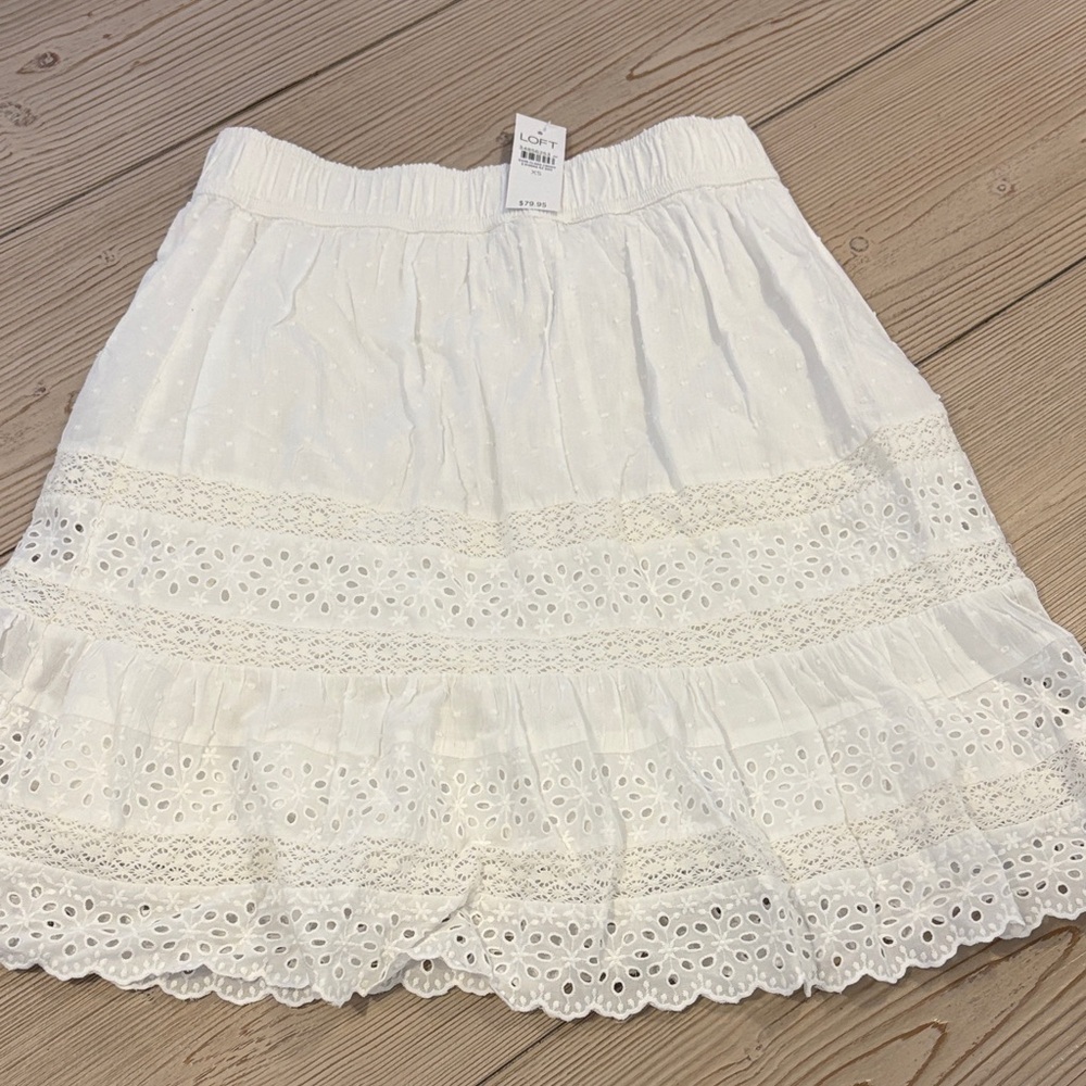 LOFT White Eyelet Lace Tiered Mini Skirt